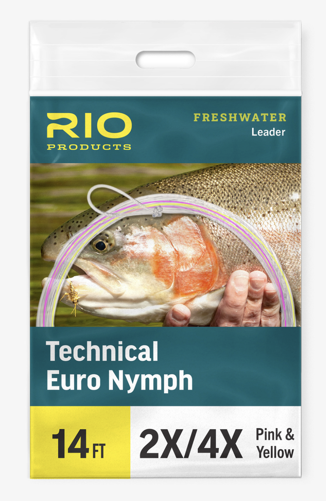 RIO 14FT Technical Euro Nymph Leader 2X/4X (Brown / Pink/Yellow)